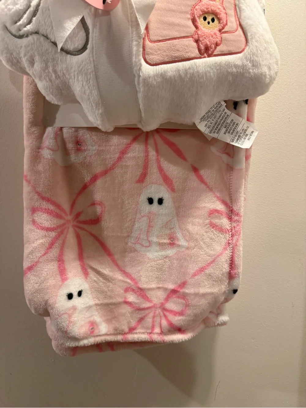 Glam Ghoul Pink Bow Ghost Halloween Blanket & Pillow Set Labubu Stanley Cup